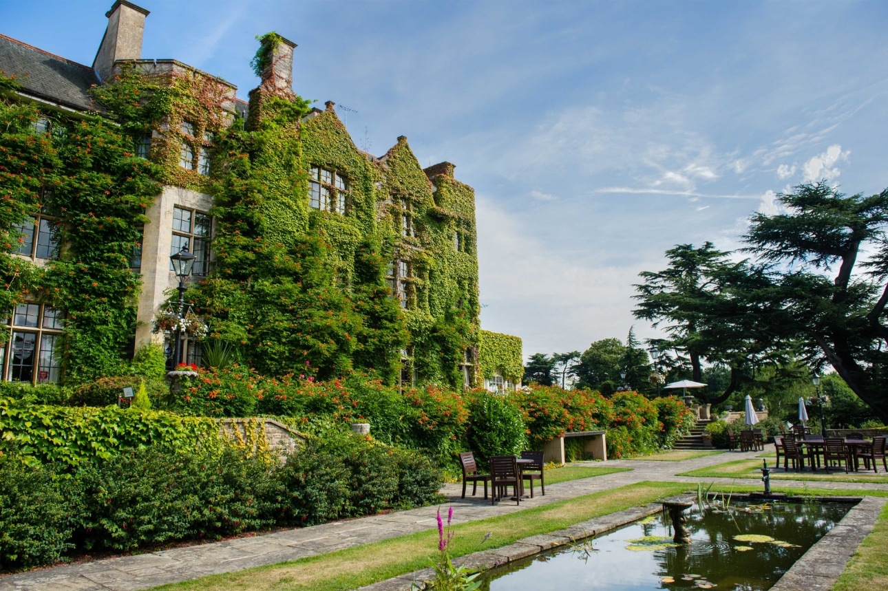 Hoar Cross Hall Spa Hotel covered in ivy