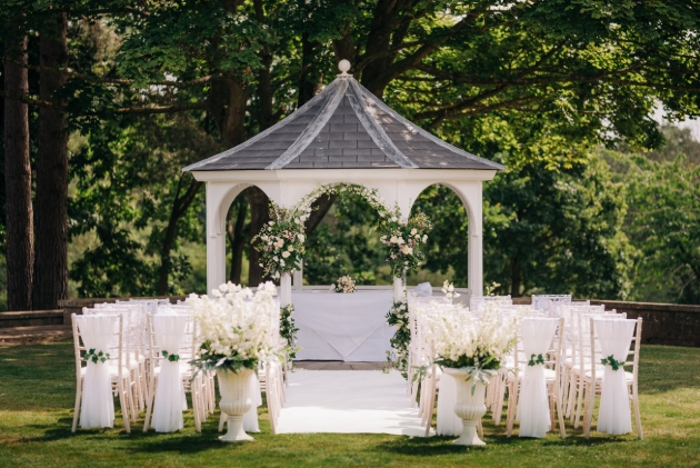 Outdoor wedding ceremony set up at Foxhills Club & Resort, Ottershaw