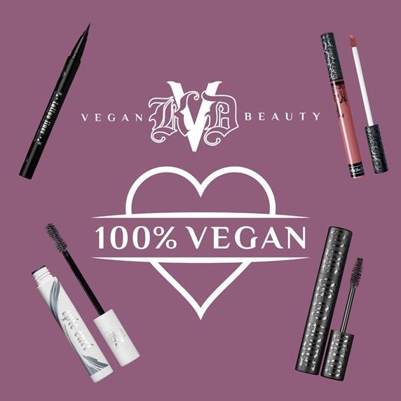 KVD Vegan Beauty 100% vegan logo and selection of products