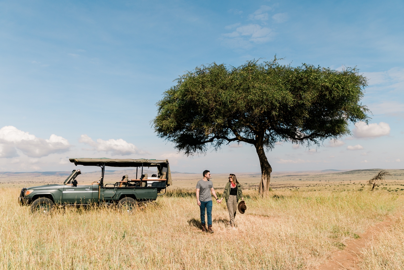 couple walking on safari