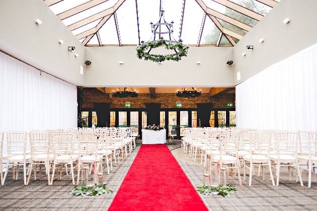 The ceremony room at Lythe Hill Hotel