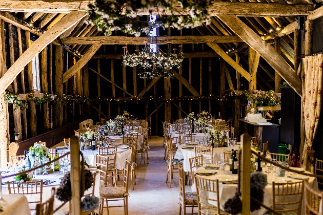 Wedding breakfast set up inside Hookhouse Farm