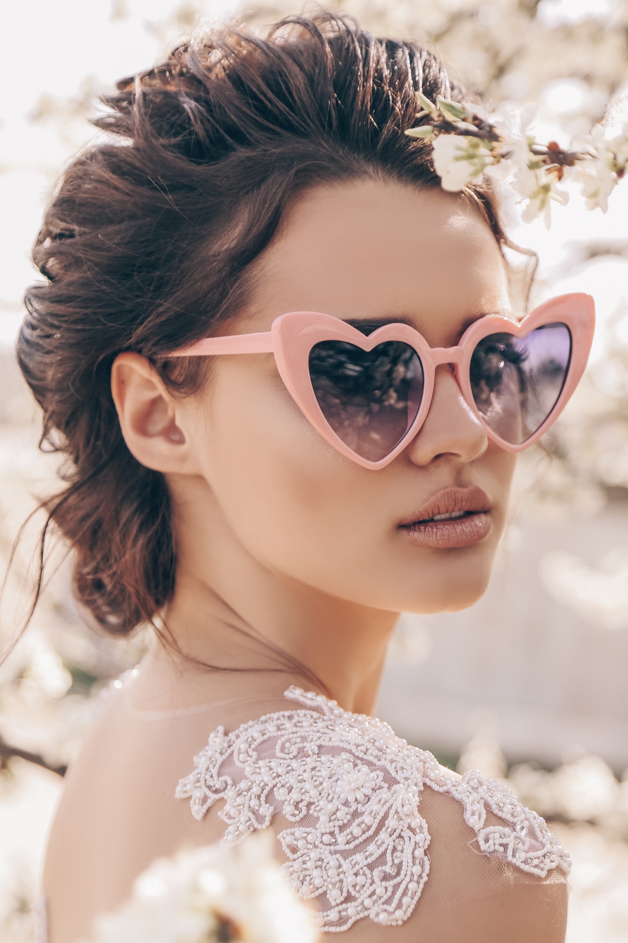 bride in heart glasses