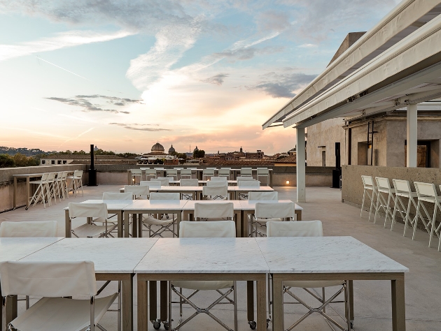 roof terrace bar white tables and chairs chic modern design