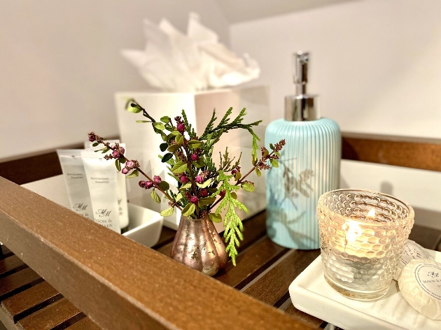 toiletries on a stand