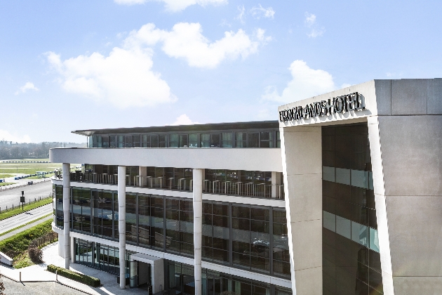 modern hotel overlooking racetrack 