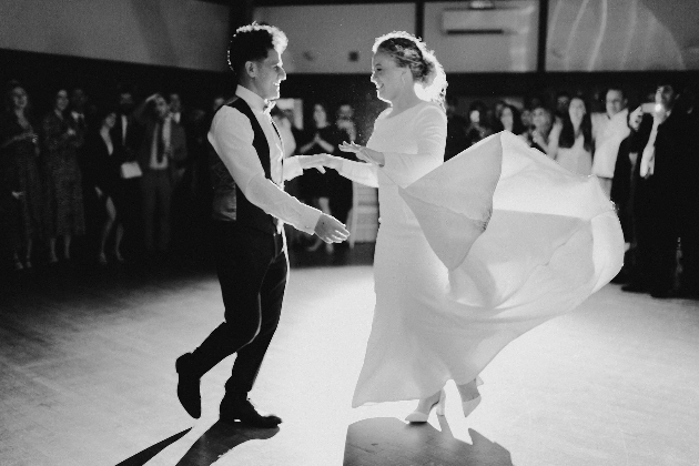 black and white image of couple dancing