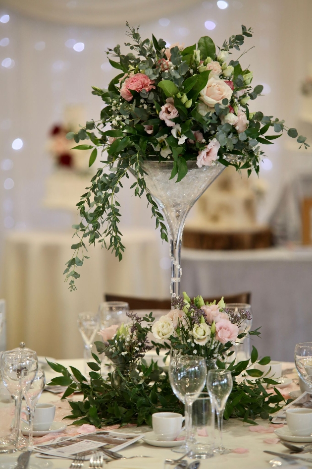 martini glass of flowers with top and bottom display