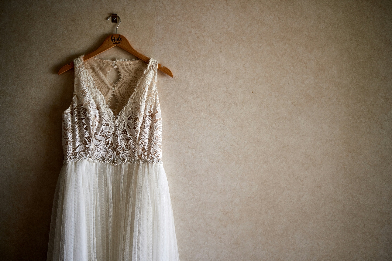 wedding dress on hanger