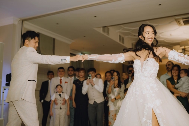 bride and groom dancing