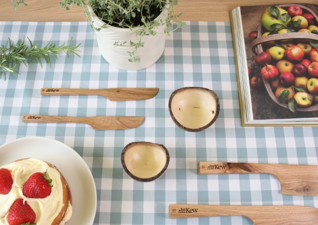 wooden knives on gingham cloth 