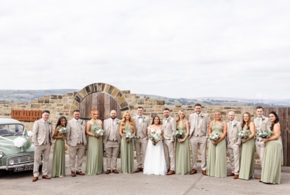 Handmade multiway dresses bridesmaids group shot on wedding day