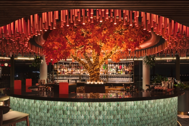 bar with blossom trees in sushi samba